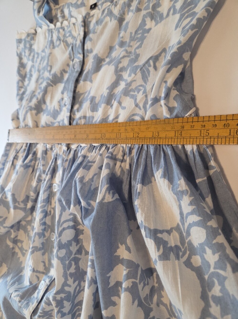 Blue And White Floral Tie Shoulder Cotton Dress - Picture 11 of 14